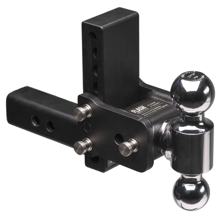 Black Flash Force 2-Inch Shank Adjustable Ball Mount with Triple Chrome Hitch Balls - Front Angle View | United RV Parts