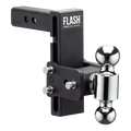 Black Forged Steel Flash Force Adjustable Ball Mount with Dual Chrome Hitch Balls - Angled Studio View | United RV Parts