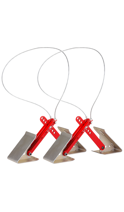 Progress MFG ONESTEP Wheel Chock 84-00-4840 2-Pack, red and steel, product view | United RV Parts