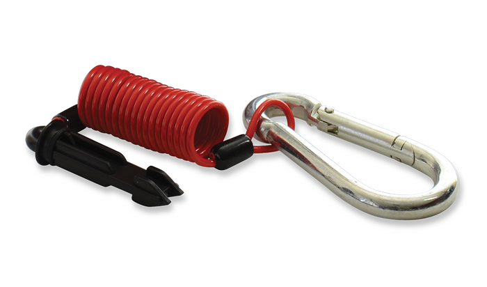 Red Coiled Breakaway Cable with Chrome Pin - Side View | United RV Parts