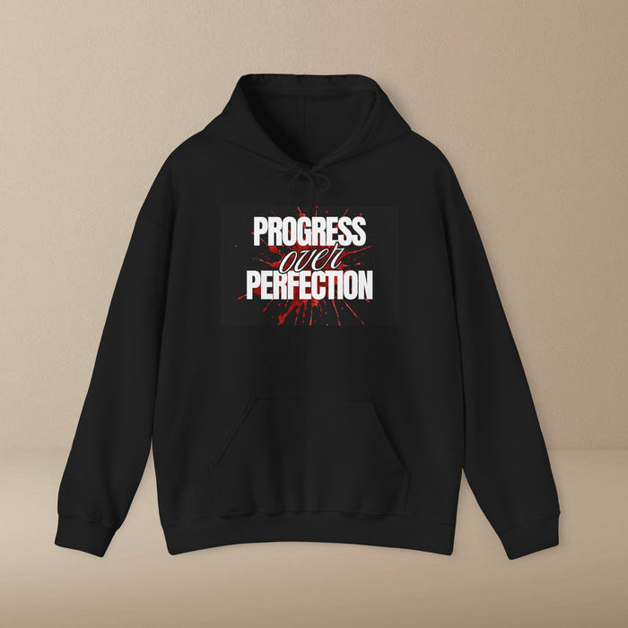 Progress Over Perfection Hoodie — Motivational Black Pullover for Fitness & Mental Health