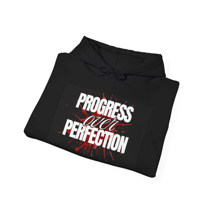 Progress Over Perfection Hoodie — Motivational Black Pullover for Fitness & Mental Health