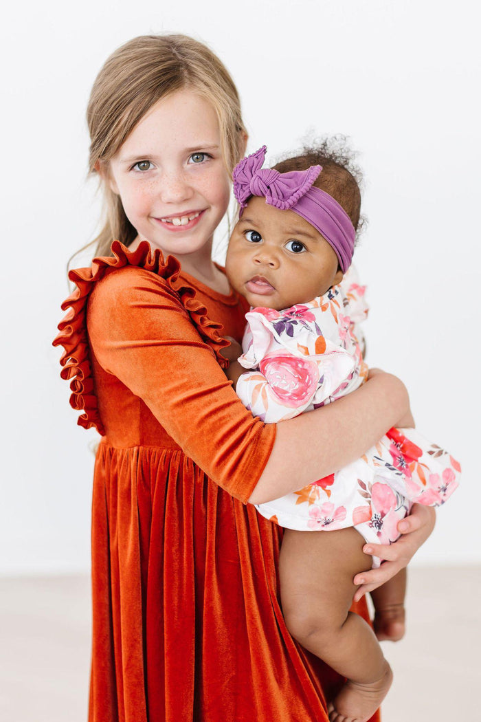 Pumpkin Spice Velvet Ruffle Twirl Dress-Mila & Rose ®