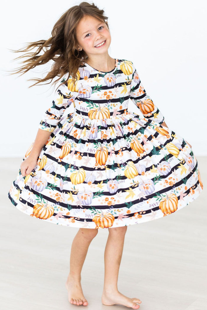 Pumpkins & Peonies 3/4 Sleeve Pocket Twirl Dress-Mila & Rose ®