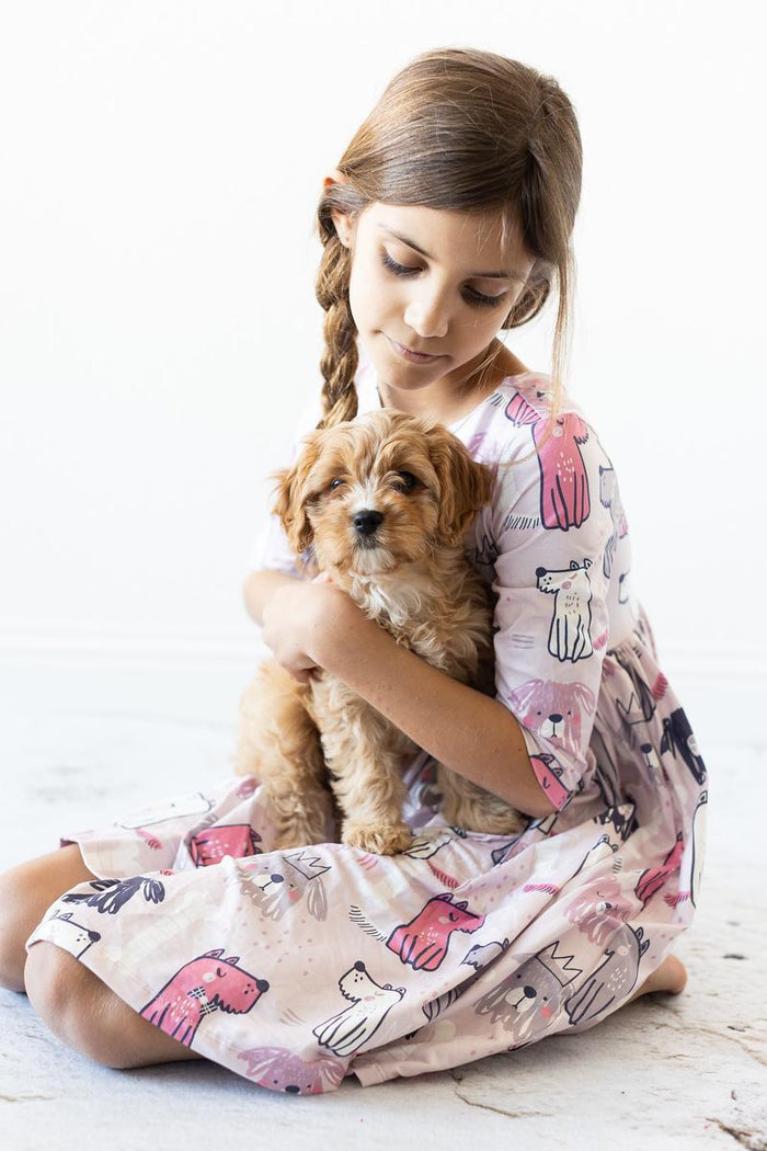 Puppy Party 3/4 Sleeve Pocket Twirl Dress-Mila & Rose ®