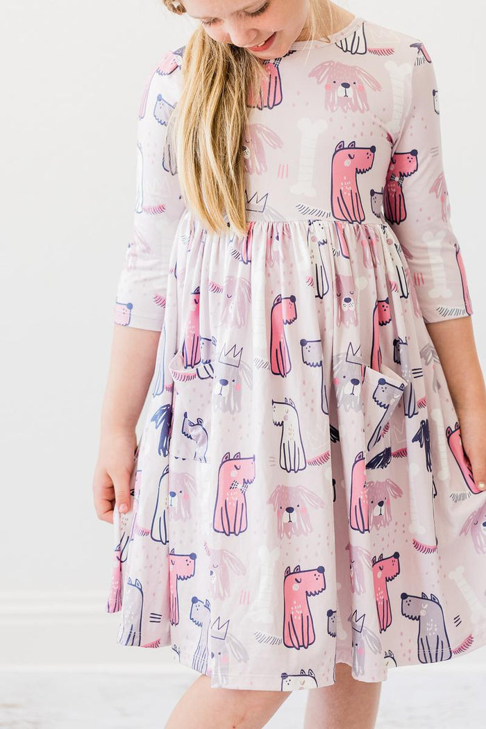 Puppy Party 3/4 Sleeve Pocket Twirl Dress-Mila & Rose ®