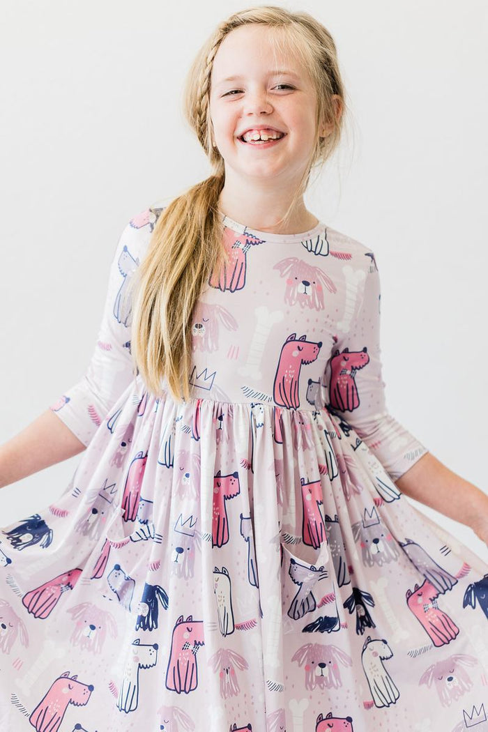 Puppy Party 3/4 Sleeve Pocket Twirl Dress-Mila & Rose ®