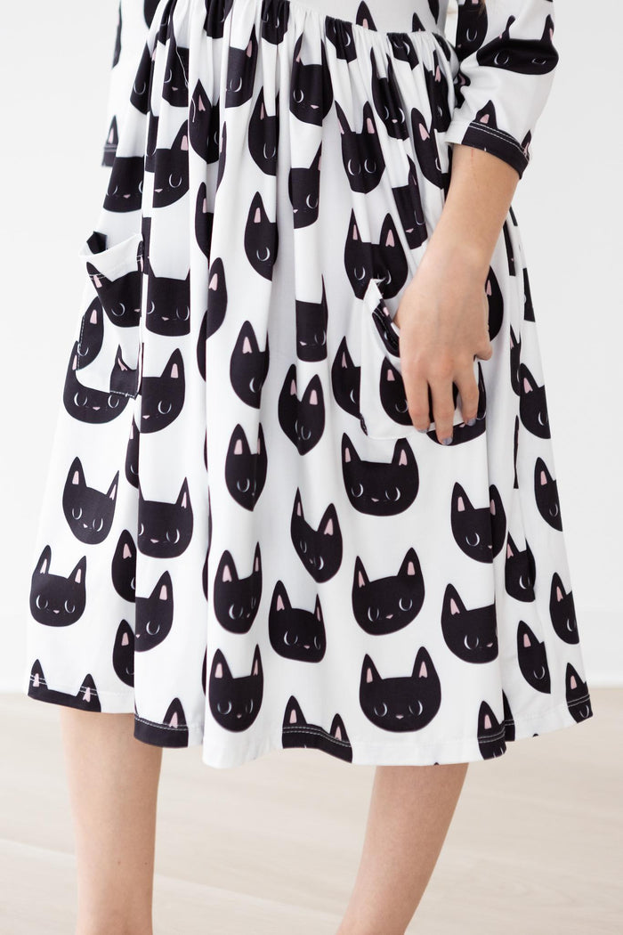 Purrfect 3/4 Sleeve Pocket Twirl Dress-Mila & Rose ®