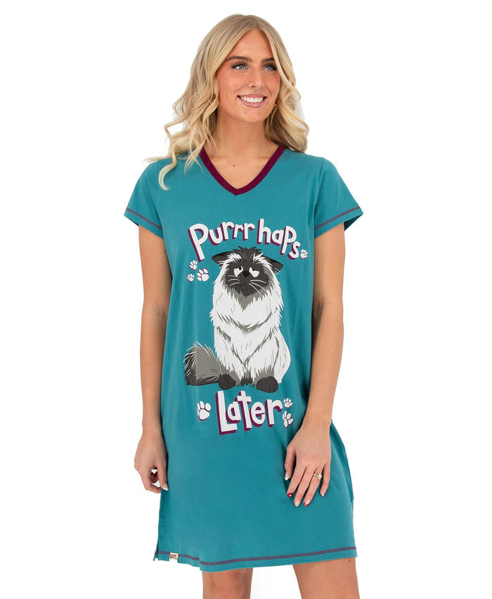 Purrrhaps Later V-Neck Nightshirt: L/XL