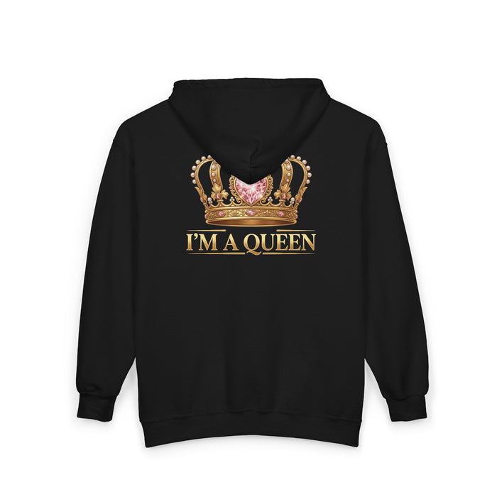 Queen Graphic Zip Hoodie — "I'M A QUEEN" Pink Glam Zip-Up
