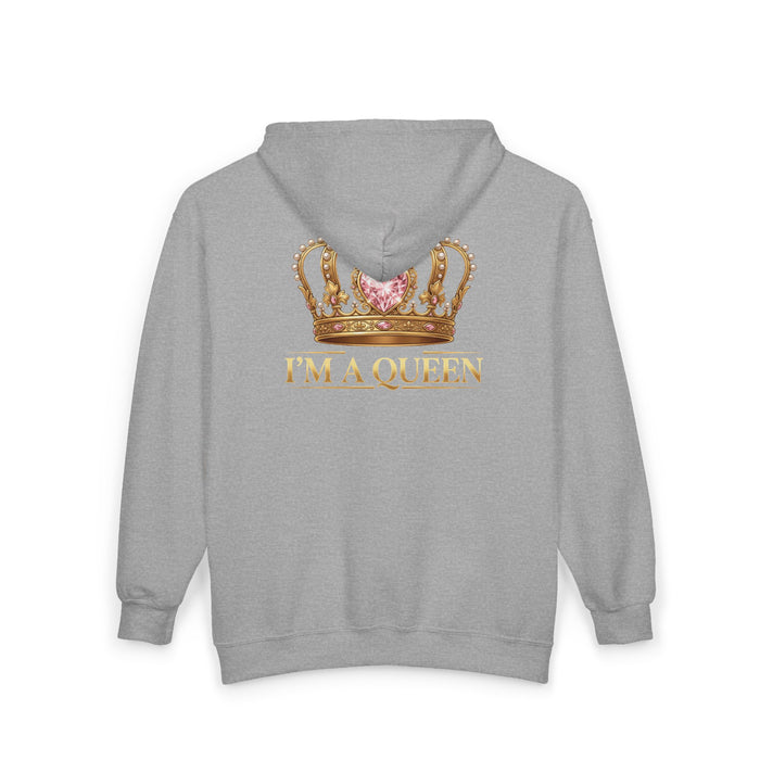 Queen Graphic Zip Hoodie — "I'M A QUEEN" Pink Glam Zip-Up