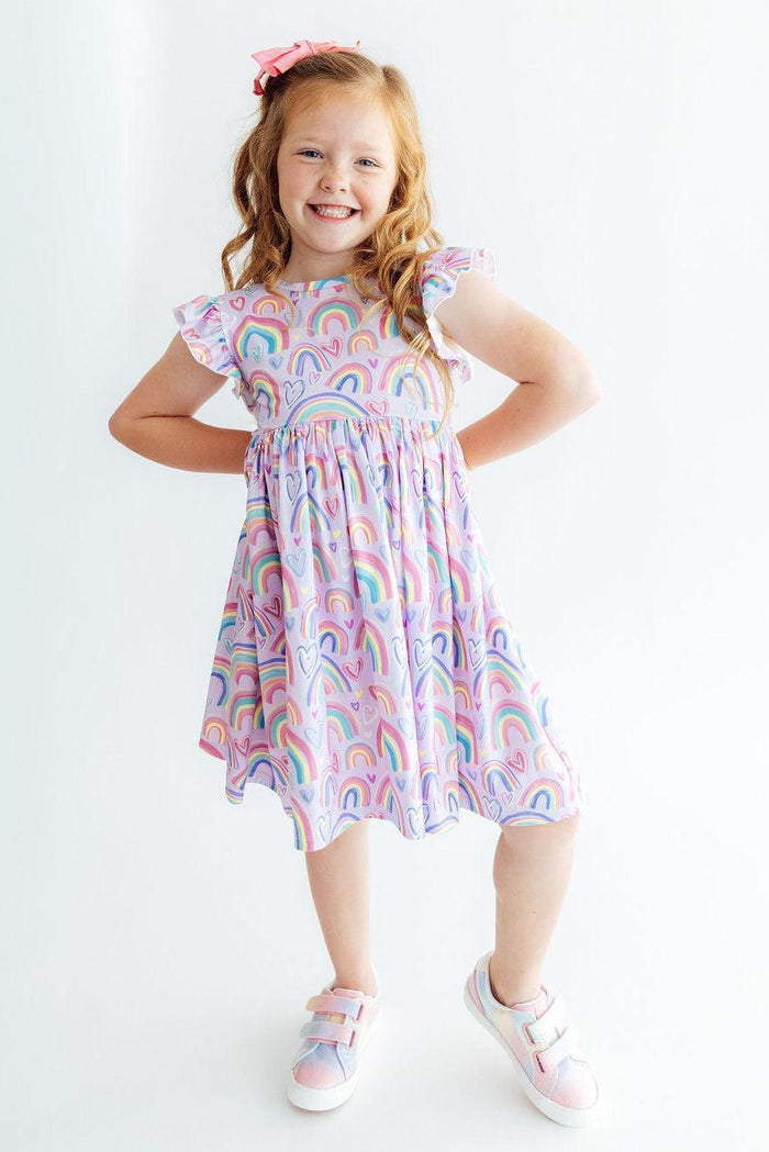 Rainbow Dreams Flutter Sleeve Twirl Dress-Mila & Rose ®