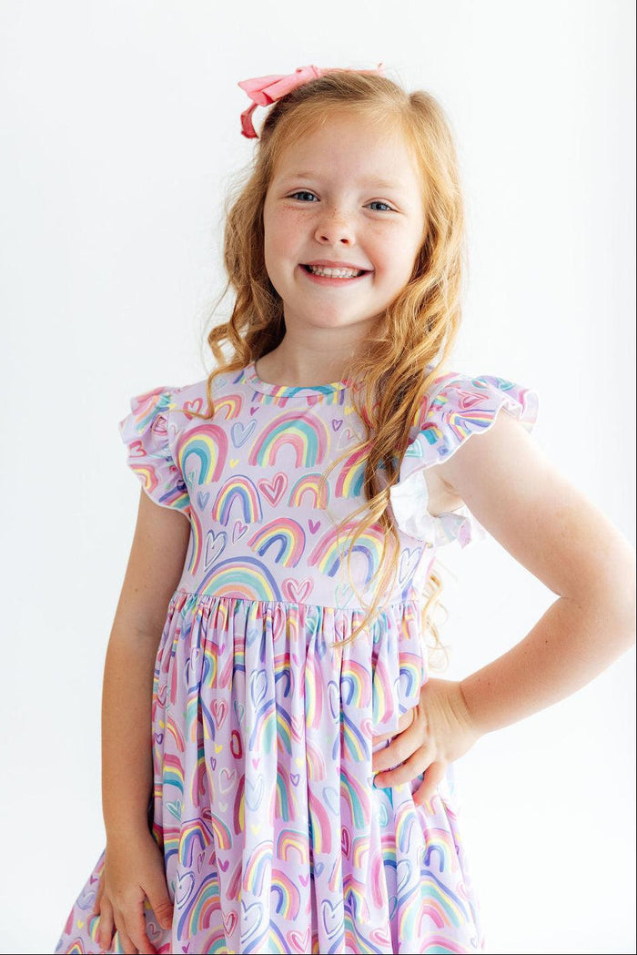 Rainbow Dreams Flutter Sleeve Twirl Dress-Mila & Rose ®