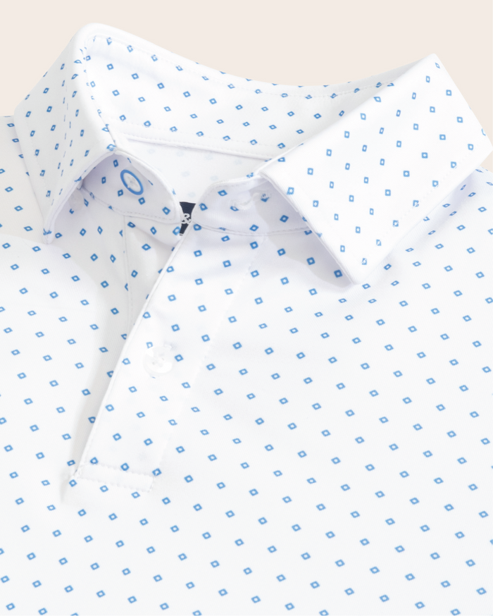 Range Polo - White w/ Blue Diamonds