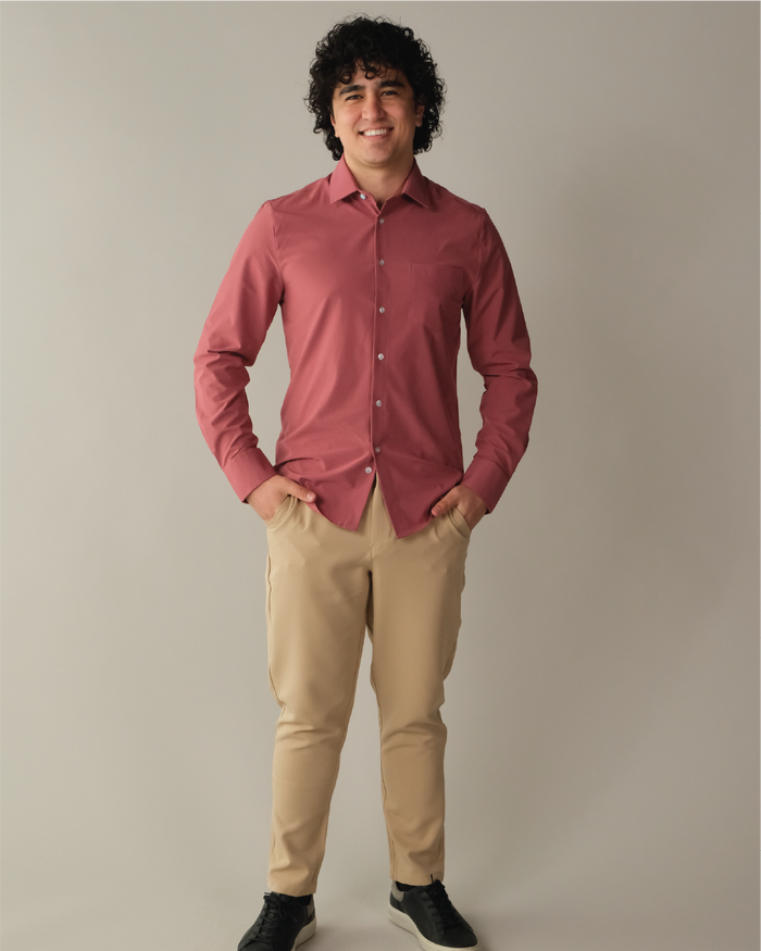 Man wearing an adobe red shirt