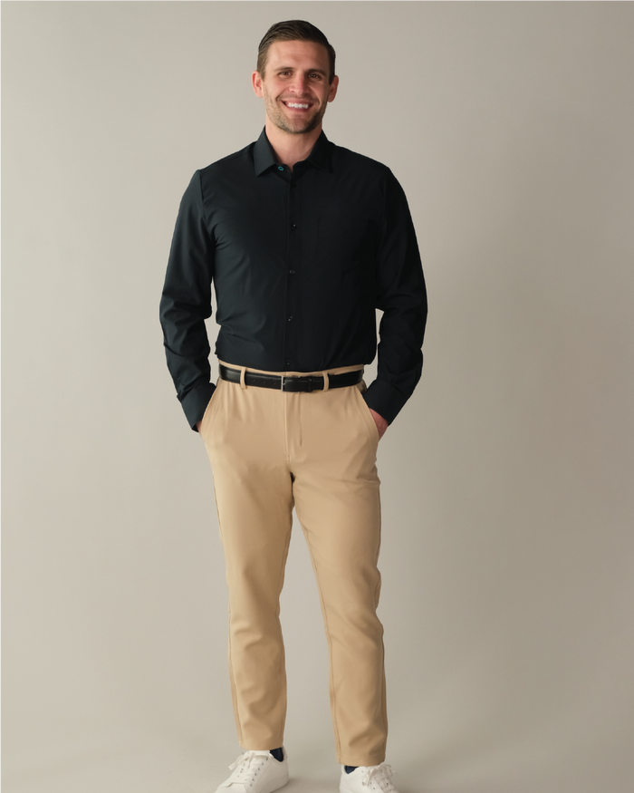 Man wearing a black dress shirt