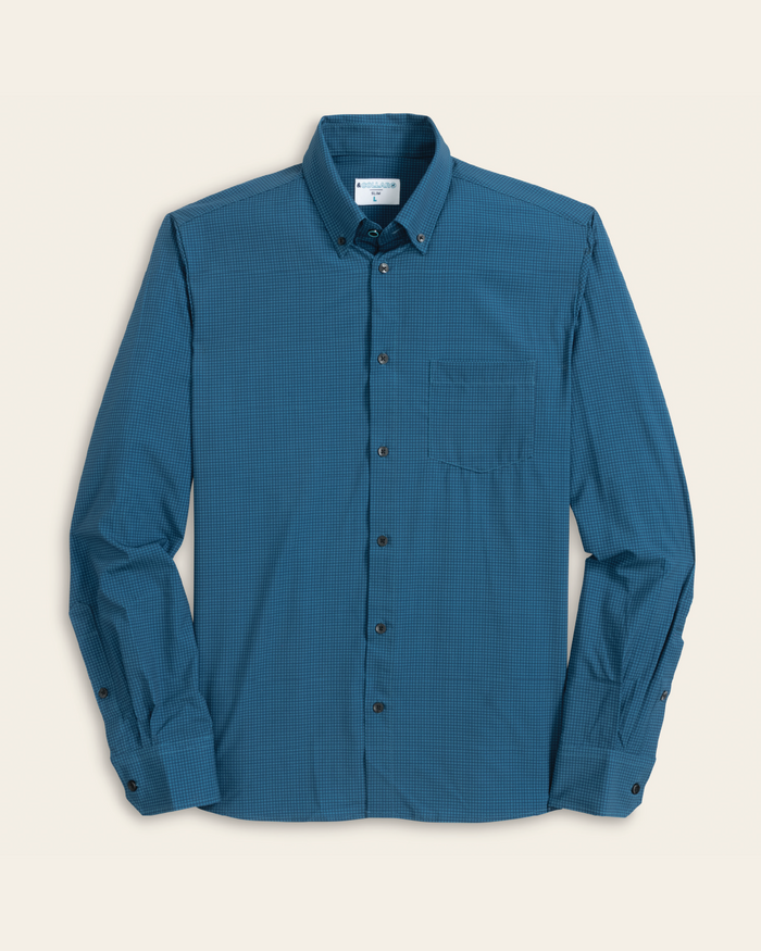 Dark blue with navy check shirt