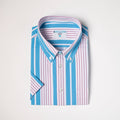 Light blue and white shirt with mauve pinstripes