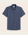 Navy shirt with patterned white flowers