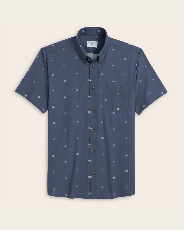 Navy shirt with patterned white flowers
