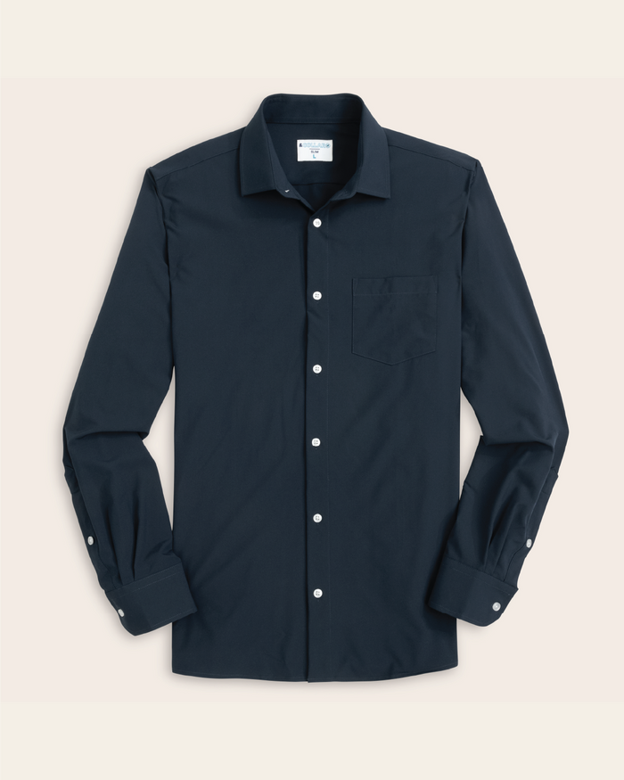 A navy dress shirt