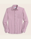 red and white checkered shirt with blue accent