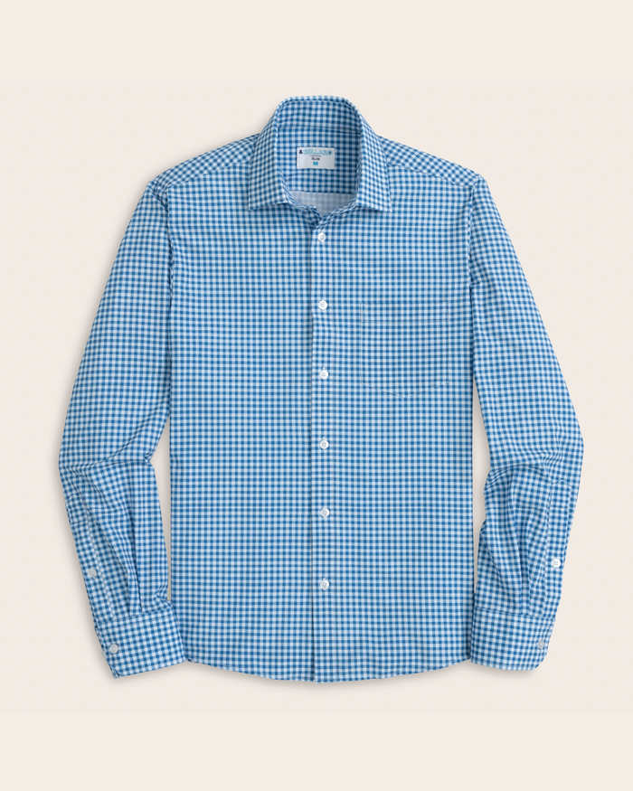 Royal blue and white gingham shirt