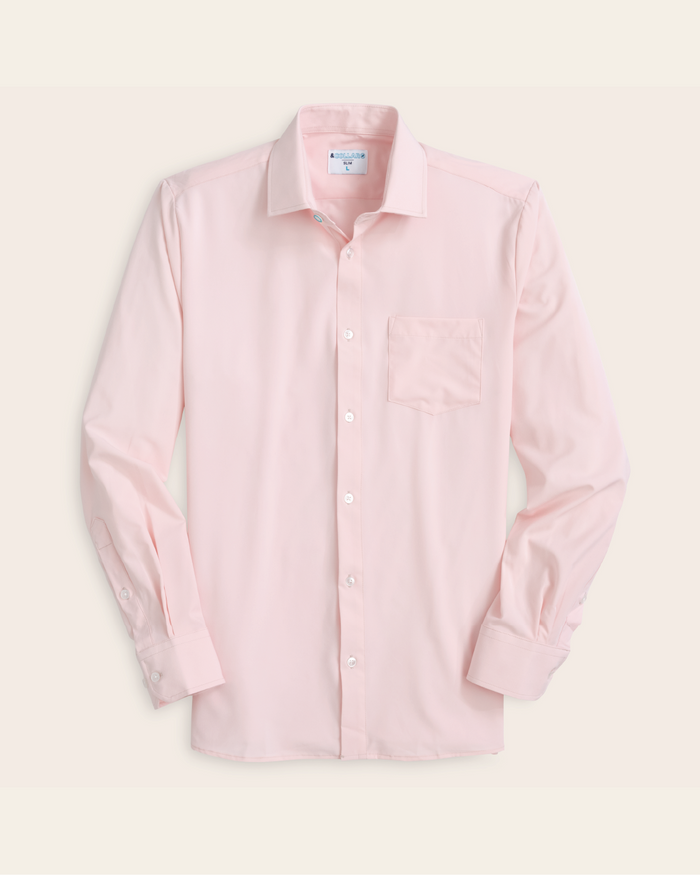 A solid pink dress shirt