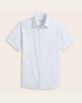 A short sleeve pocketless white dress shirt