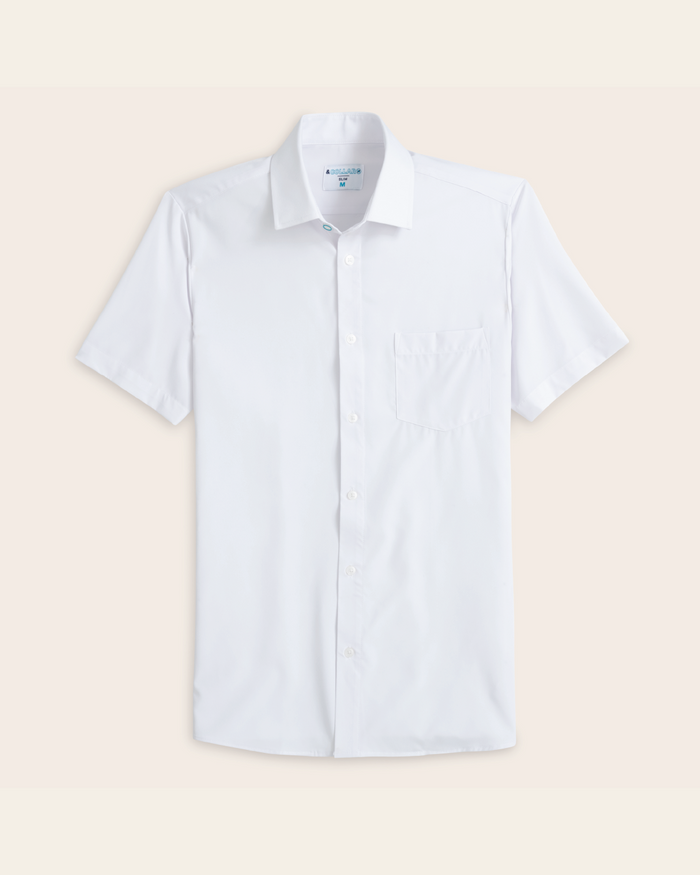 A short sleeve white dress shirt