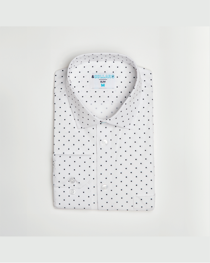Range Shirt - White w/ Navy Polka Dots Short Sleeve