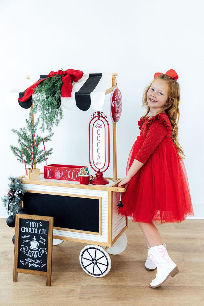 Red Shimmer 3/4 Sleeve Tutu Dress-Mila & Rose ®