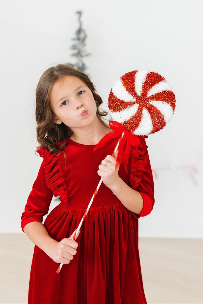 Red Velvet Ruffle Twirl Dress-Mila & Rose ®