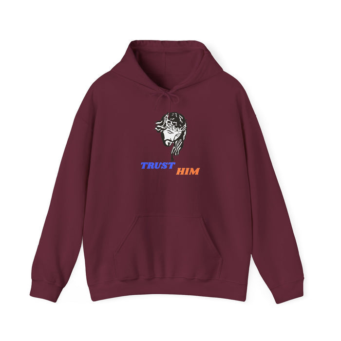 Religious "Trust Him" Graphic Hoodie — Jesus Sketch Faith Sweatshirt