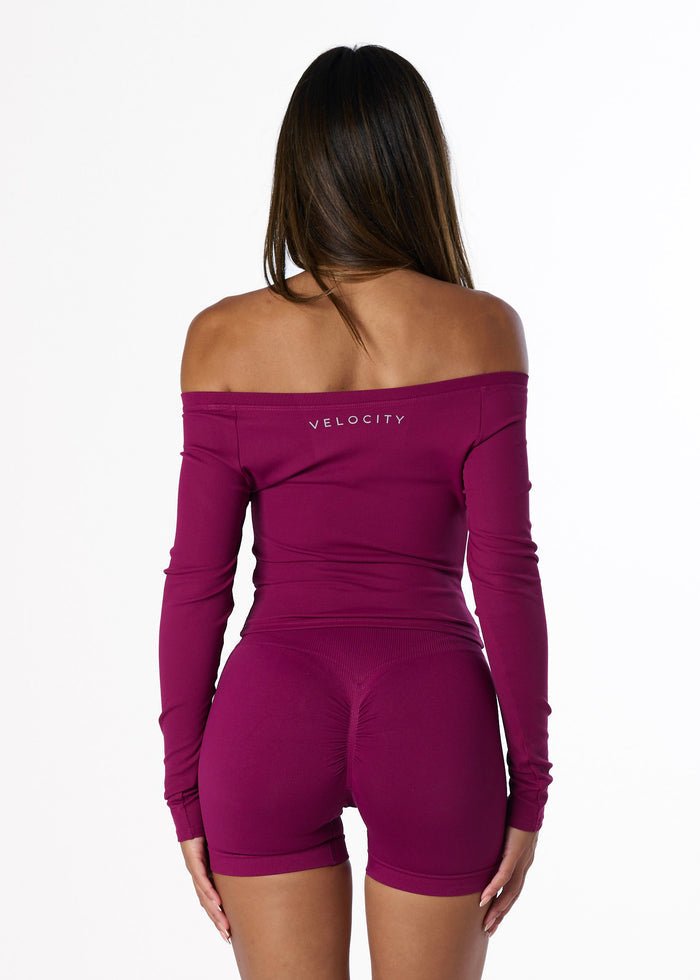 RIBBED OFF SHOULDER LONG SLEEVE - BERRY