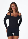 RIBBED OFF SHOULDER LONG SLEEVE - BLACK