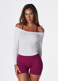 RIBBED OFF SHOULDER LONG SLEEVE - WHITE