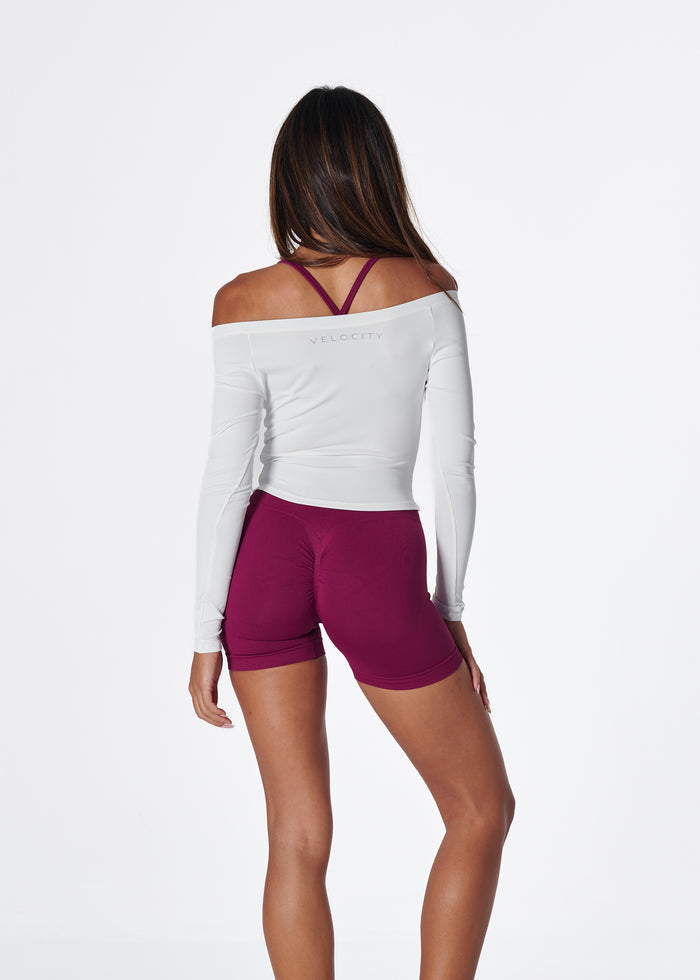 RIBBED OFF SHOULDER LONG SLEEVE - WHITE