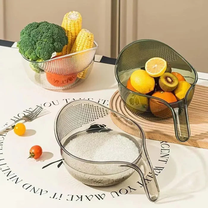 Rice Washing Bowl Plastic Colander Sieve Vegetable Drainer Basket Kitchen Tool