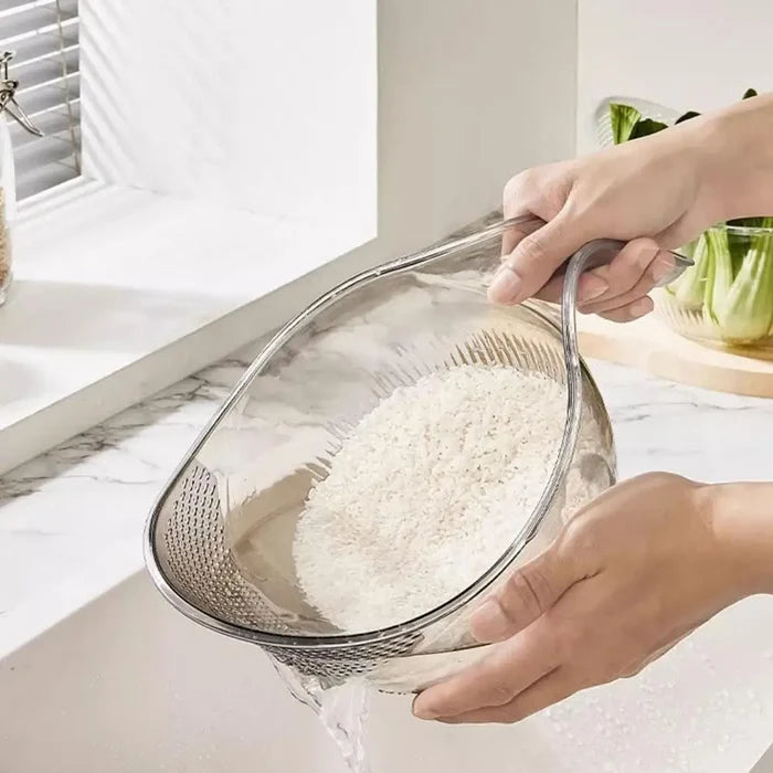 Rice Washing Bowl Plastic Colander Sieve Vegetable Drainer Basket Kitchen Tool