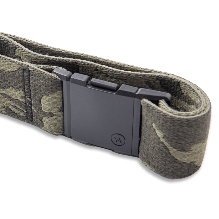 Adjustable Roark Arcade Belt featuring a camouflage pattern, sturdy strap, and secure buckle, ideal for outdoor adventures and travel.