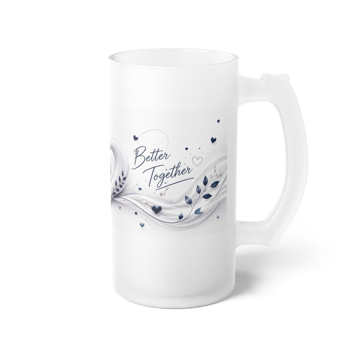 Romantic Frosted Glass Beer Stein — Blue Heart Flourish Design