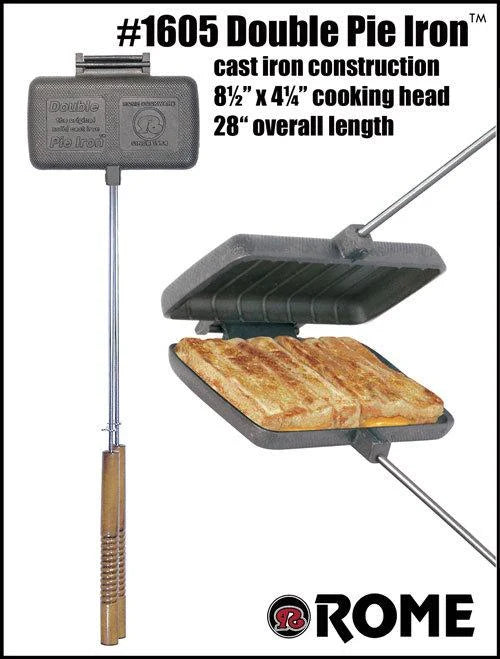 Rome #1605 Double Cast Iron Pie Iron Spec Sheet - 8.5x4.25in Cooking Head, 28in Length - Product Info View | United RV Parts