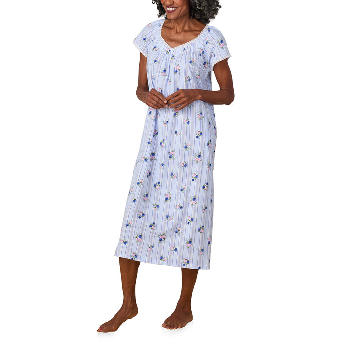 A lady wearing Rose Stripe Cotton Jersey Nightgown