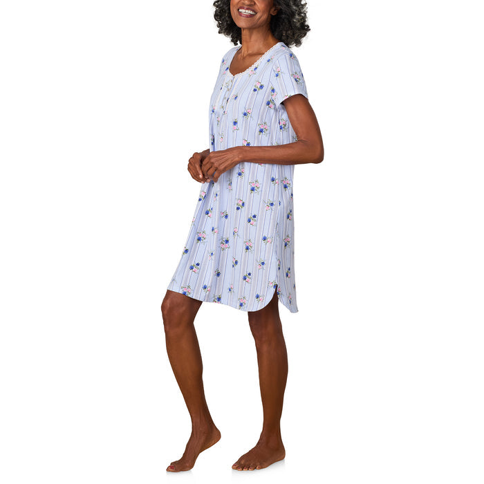 A lady wearing Rose Stripe Cotton Jersey Nightshirt