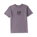 Mauve purple short-sleeve t-shirt with geometric eye and arrow graphic design and Safe Roark Camp text printed on chest