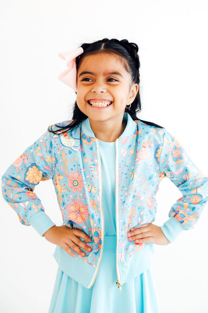 SALE Blue Retro Unicorns Satin Jacket-Mila & Rose ®