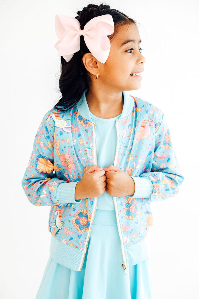 SALE Blue Retro Unicorns Satin Jacket-Mila & Rose ®
