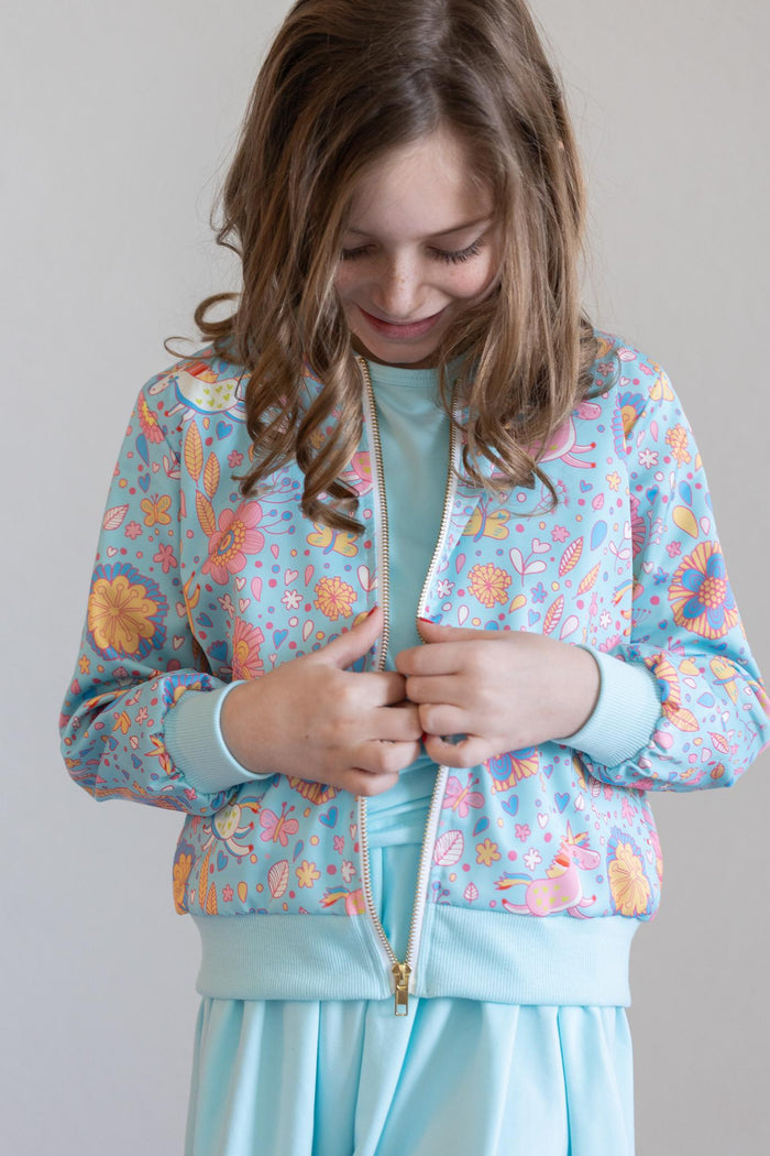SALE Blue Retro Unicorns Satin Jacket-Mila & Rose ®