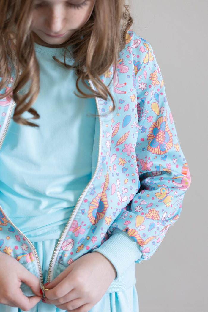 SALE Blue Retro Unicorns Satin Jacket-Mila & Rose ®
